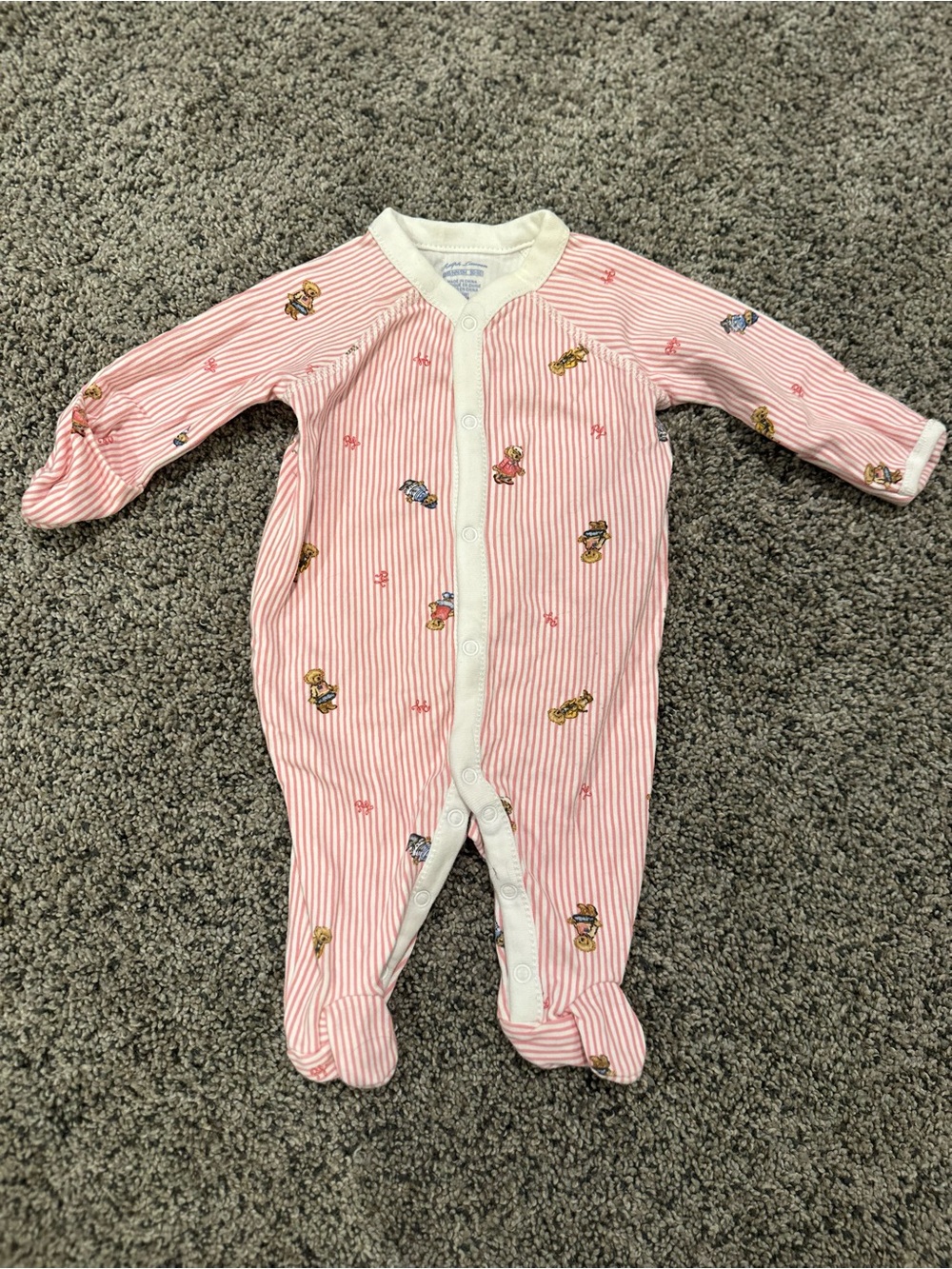 Ralph Lauren pink striped bear onesie